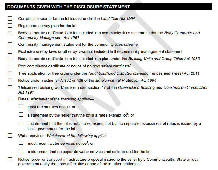 Seller disclosure statement (draft) Property Law Bill 2023 Queensland
